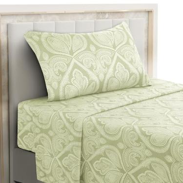 Imagem de Hannah Linen Jogo de lençol solteiro Paisley, 3 peças de microfibra macia sem vincos - Lençóis de cama com estampa luxuosa, inclui lençol de cima, lençol com elástico com bolsos profundos e fronha