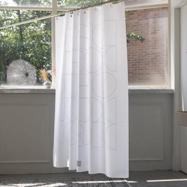 Imagem de onesevennine Cortina de chuveiro de designer coreana – Sem costura, resistente à água (180 cm L x 188 cm C) Linha Retroflow – Inclui 12 ganchos de plástico para fácil configuração