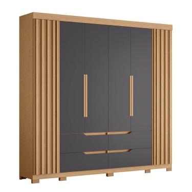 Imagem de Guarda Roupa Casal 240cm Ripado 6 Portas Doble Freijó/Titanium - Albatroz