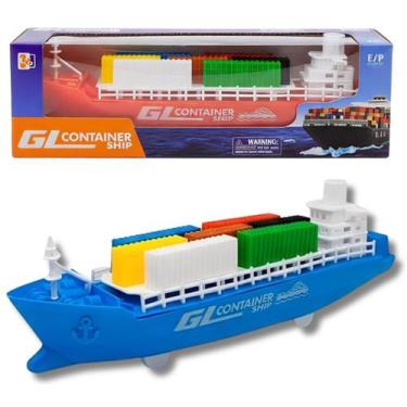 Imagem de Miniatura Navio Barco Cargueiro Porta Container Fricção - Shock Import