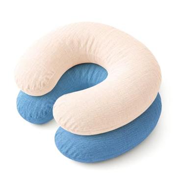 Imagem de Capas de almofada de amamentação, 2 capas de travesseiro de amamentação macias e aconchegantes para bebês padrão para meninos e meninas (azul escuro e bege)