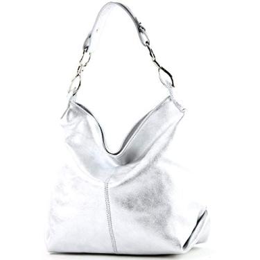 Imagem de modamoda de - T168 - Bolsa de ombro ital feita de couro, Prata metálica