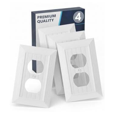 Imagem de Bates- Placa de parede dupla única clássica de Beadboard, pacote com 4, tampas de tomada brancas, placa de tomada, tampas de tomada, placa de tomada, placas de tampa de tomada elétrica, tampa de tomada dupla face.