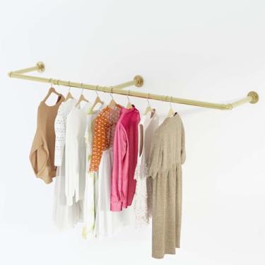 Imagem de Suporte de parede para roupas, rack de tubo industrial de 182 cm, barra dourada resistente, haste de pendurar multifuncional para lavanderia, quarto, vestiário, armazenamento de armário