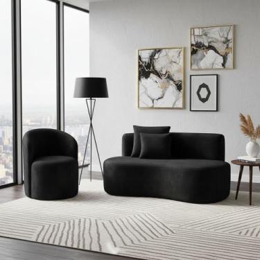 Imagem de Conjunto 01 Poltrona + Sofá Curvo Orgânico Nature Gaia Veludo Preto - 