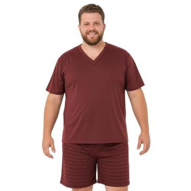 Imagem de Pijama Plus Size Masculino Adulto Manga Curta Gola V Macio Quentinho G