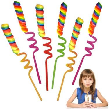 Imagem de Sippin' Rainbow Twist Sucker Lollipop Canudo, sabor misto de frutas, embrulhado individualmente, sugador de palha de 30 cm (pacote com 6)