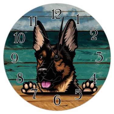 Imagem de TLTDSMY Relógio de parede de cachorro pastor alemão amante de cães presente mãe espiando cachorro relógio de parede de madeira presente para mãe de cachorro relógios redondos para parede sem