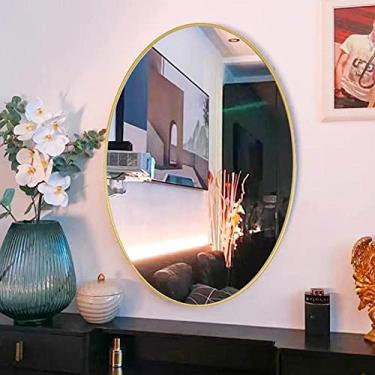 Imagem de Espelho de parede para banheiro, espelho de parede, espelho oval com moldura de metal, pendurado horizontal ou vertical, para sala de estar/banheiro/quarto/entrada, espelho de decoração de parede