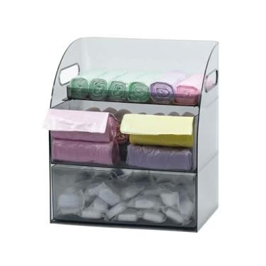 Imagem de NINEWEEN Organizador de plástico sob a pia com gavetas, recipiente cinza de armazenamento de cozinha e despensa para sacos de lixo, detergentes para lava-louças, esponja, dispensador grande de