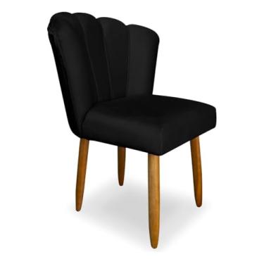 Imagem de Cadeira Pétala Design de Flor Decorativa - Assento Estofado Suede para Penteadeira e Sala - Pés de Madeira - Cor Bege (Preto)