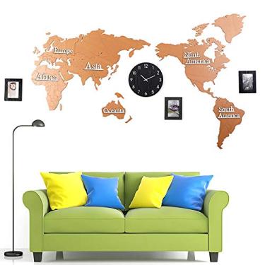 Imagem de Relógio de parede criativo para decoração de casa, mapa-múndi para casa, tique-taque, decoração de parede, relógio de parede, mudo faça você mesmo, mapa do mundo 3D, relógio de parede com moldura