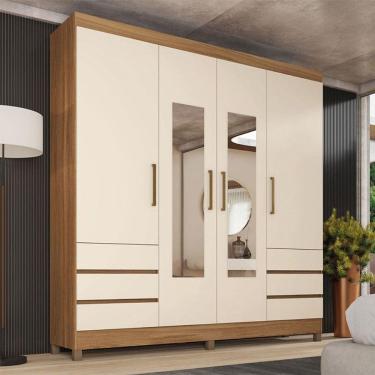 Imagem de Guarda Roupa Casal Roma Ambiente 4 Portas com Espelho Amendola Off White - Demobile