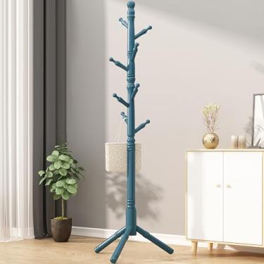 Imagem de Cabide de pé cabide de madeira maciça de pé para hall de entrada, com 8 ganchos, 3 opções de altura, cabide para casacos, bolsas, chapéus, ideal para sala de estar, quarto, entrada, corredor,