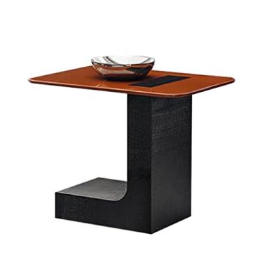 Imagem de Mesa de centro pequena mesa de centro simples moderna sofá em forma de C mesa lateral mesa de centro de madeira adequada para sala de estar, escritório, quarto e quarto (A)