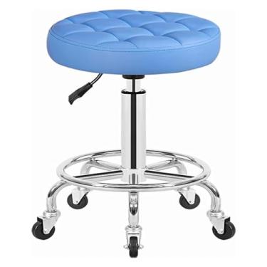 Imagem de WYUYIWH Banqueta giratória com rodas e apoio para os pés, banco giratório com rodinhas e apoio para os pés, cadeira com rodinhas de couro ajustável em altura para balcão de loja, salão, ajustável