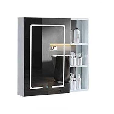 Imagem de Armário de banheiro com espelho, espelho de toque inteligente, espelho de parede com espelho prateado claro com prateleiras, adequado para banheiro de banheiro (tamanho: 48 cm/18,9 polegadas)