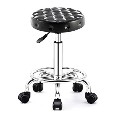 Imagem de Banqueta redonda ergonômica com rodas silenciosas, banco de altura ajustável, assento confortável de malha de esponja de 2 camadas, banco giratório de salão de massagem com apoio para os pés para
