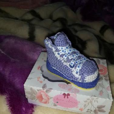 Imagem de Tenis de croche para bebe - atelie carinha de anjo, Azul, 250g