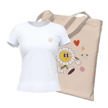 Imagem de Kit Ecobag + Camiseta Feminina - Margarida  Branca - Penkal Personaliz