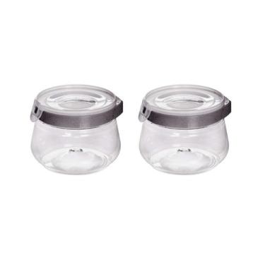 Imagem de Kit 2 Potes 700 Ml Hermético Mantimentos Redondo Com Trava - Plasútil