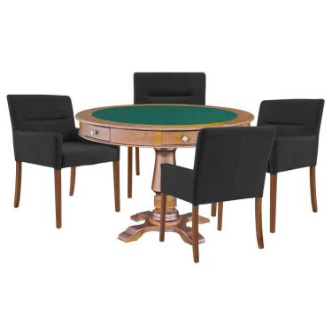 Imagem de Mesa de Jogos Carteado Victoria Tampo Reversível Amêndoa com Kit 4 Cadeiras Vicenza Preto Fosco