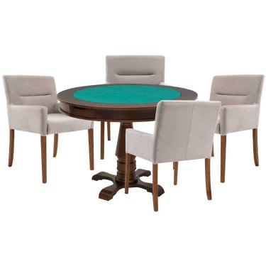 Imagem de Mesa de Jogos Carteado Victoria Redonda Tampo Reversível Imbuia 4 Cadeiras Vicenza Nude - Gran Belo