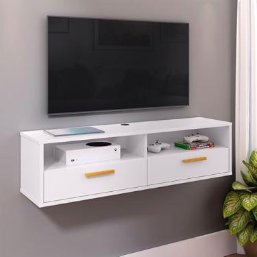 Imagem de Bancada com pés 1.20 ou 1.10-2 Portas Moderno Parede TV Até 50Pol Quarto Sala (Copa suspenso branco)