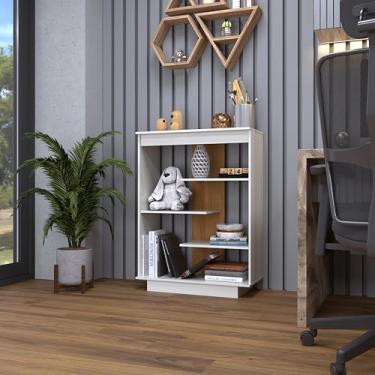 Imagem de Aparador Aberto Bancada Multiuso Sala Hall de Entrada Buffet Armário Balcão Cozinha Cantinho do Café Estante Expositora Livros com Nichos e Prateleiras Retrô 6210 - Offwhite/Freijó