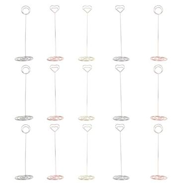 Imagem de Porta-cartões de mesa, porta-fotos, 15 peças, suporte de arame de ferro para festa de casamento, casa, escritório, 22 cm, altura 7 cm, largura, formato redondo de coração