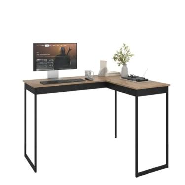 Imagem de Escrivaninha Mesa De Canto Escritório Home Office 110cm Apoio Industrial Preto Tampo Laminado