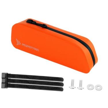 Imagem de Generic Bolsa para quadro dianteiro de bicicleta, bolsa para tubo superior de bicicleta, suporte reutilizável, de armazenamento para ciclismo, para lanterna, Laranja