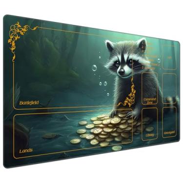 Imagem de MTG Playmat with Zones 27.5" x 15.74" for TCG MTG Play Mat Non-Slip Rubber Base Commander Playmats for Magic Playmat Iorcana Trading Card Game, Cute Raccoon Koala Gold Coin
