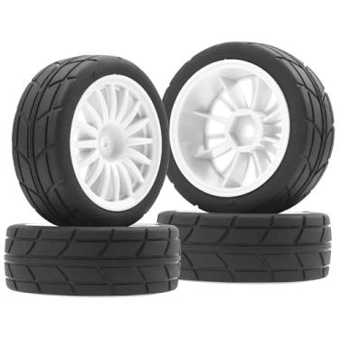 Imagem de 4Pack Vgoohobby OD70mm RC 1/10 On Road Rubber Tires w/Plastic Wheel Rims 12mm Hex Compatible with HSP HPI Redcat Tamiya Traxxas Kyosho 1/10 RC On Road Racing Touring Car (White)