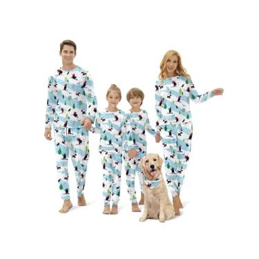 Imagem de Tebbis Conjunto de pijamas de Natal para a família, adultos, crianças, animais de estimação, cachorro e boneca, algodão macio, estampa de bichos de esqui, Critters de esqui de inverno, M