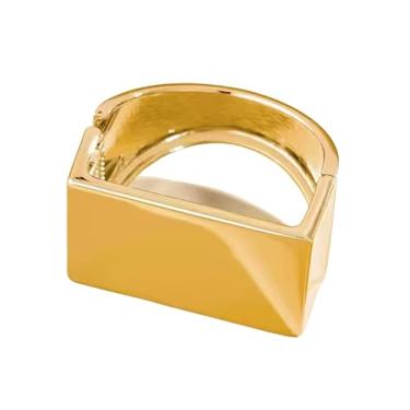 Imagem de Rainbow Cloudz Pulseira retangular elegante – punho de metal grosso dourado largo, joia escultural minimalista, pulseira feminina, One Size, Latão, Sem Pedra Preciosa