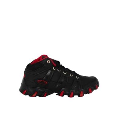 Imagem de Tênis Botinha Infantil Menino Cano Médio Casual – Confortável, Leve e Estiloso para o Dia a Dia (Preto e Vermelho, BR, Criança de 4 a 8 anos, Numérico, 28)