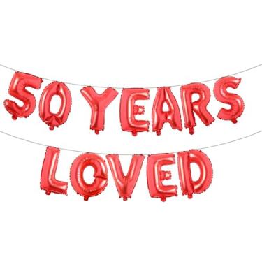 Imagem de Faixa de balão amada por 50 anos, guirlandas de glitter multicoloridas para artigos de decoração de festa de aniversário de 50 anos/aniversário de casamento (50 anos amado vermelho)