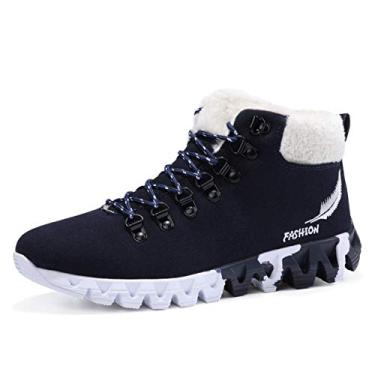 Imagem de Bigfanshu Tênis masculino de cano alto para neve e inverno, casual, com cadarço, quente, para casais, botas de caminhada, Azul, 40 BR