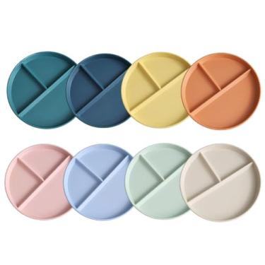 Imagem de Pratos de jantar divididos, placas divisórias de plástico reutilizáveis, conjunto de pratos de jantar divididos inquebráveis, controle de porções para sobremesa de acampamento de piquenique (8-piece)