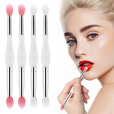 Imagem de Pincel labial de silicone, 4 peças, aplicador de máscara labial de cabeça dupla, aplicador de bálsamo labial reutilizável com tampa, aplicadores de sombra, pincéis de esfoliação labial, pincel de