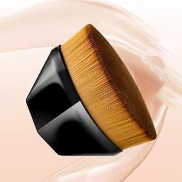 Imagem de Pincel de maquiagem base de topo plano, pincel de base em pó líquido blush rosto preto com capa protetora bônus