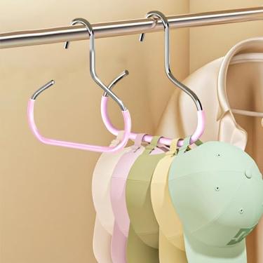 Imagem de Pacote com 2 cabides para chapéu que economizam espaço – Organizador multiuso para bonés de beisebol, cachecóis e bolsas, rack de armário de aço inoxidável com almofadas antiderrapantes (rosa)