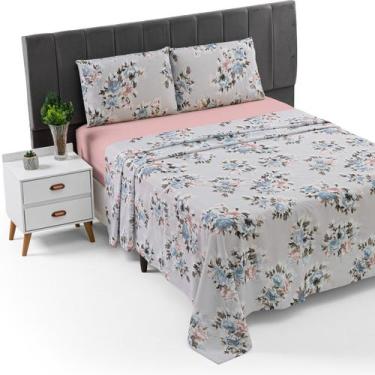 Imagem de Jogo de Lençol Super King 4 Peças Estampado Percal 200 Fios 100 Algodã