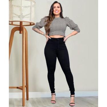 Imagem de Calça Feminina Sawary Jeans Cintura Alta e Modelagem Impecável, Preto,