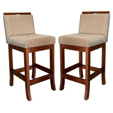 Imagem de Kit 2 Banquetas Turim Assento 60 Cm Madeira Castanho Suede