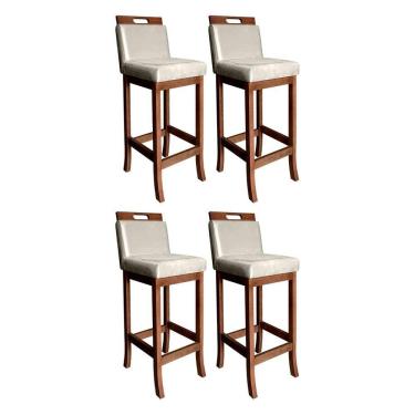 Imagem de Kit 4 Banquetas Estofadas Média Milão 94 Cm Madeira Maciça Suede Bege CCS