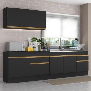 Imagem de Cozinha Compacta Com Rodapé Com Armário E Balcão Preta - MULTIMOVEIS