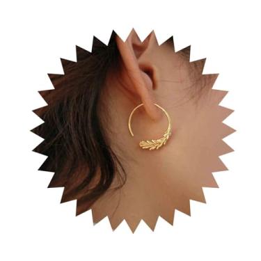 Imagem de Aneneiceera Brincos vintage com pingente de círculo de folha, ouro, vazado, brincos de argola de metal, brincos geométricos de folha redonda, joias para mulheres, Zinco, nah