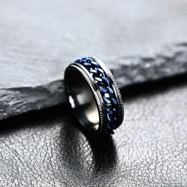Imagem de Anel masculino de aço inoxidável - Fidget Spinner alívio da ansiedade - Corrente de aço inoxidável 360° - Aliança de casamento de aço 316L - Ajuste confortável, 9, Aço inoxidável, Sem pedra preciosa